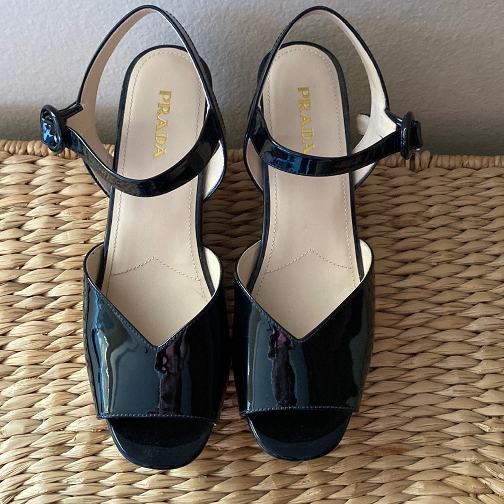 Beautiful black patent Prada wedge